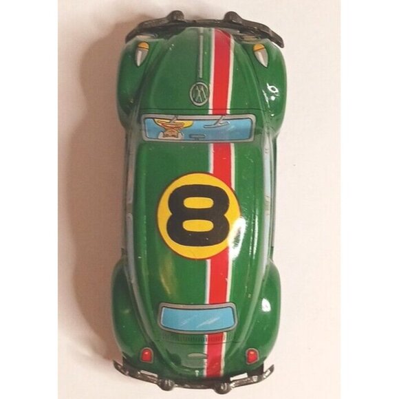 Tintoys Volkswagon VW #8 Beetle Friction Drive Worn Some Vintage Green Japan - Picture 7 of 9